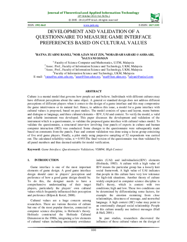 (PDF) Development and Validation of a Questionnaire to Measure Game ...