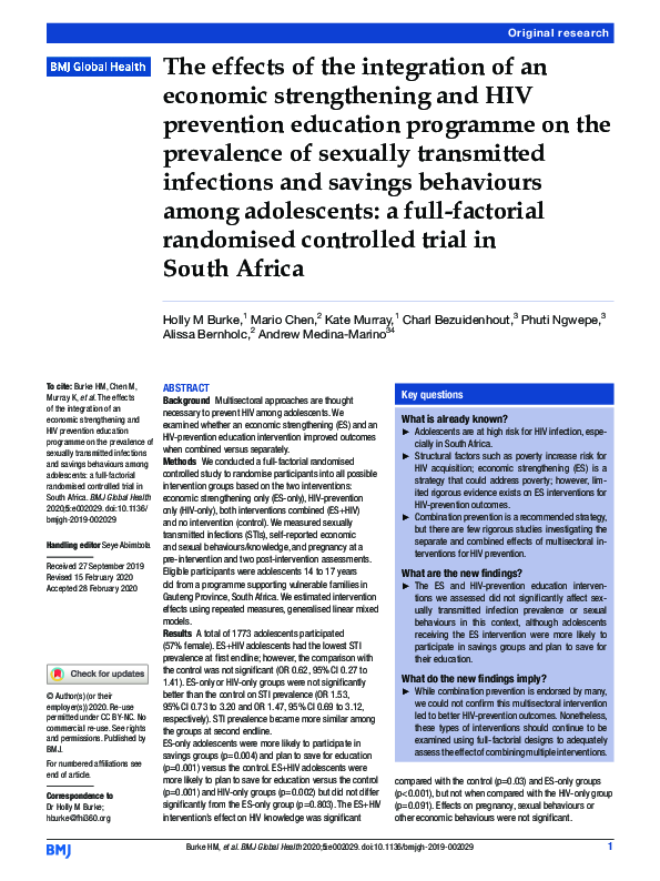 (PDF) The effects of the integration of an economic strengthening and ...