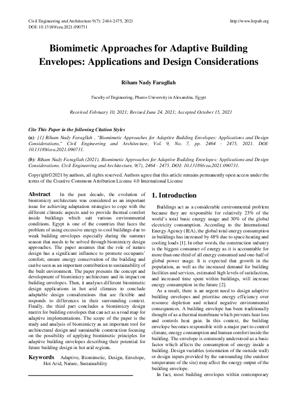 (PDF) Biomimetic Approaches for Adaptive Building Envelopes ...