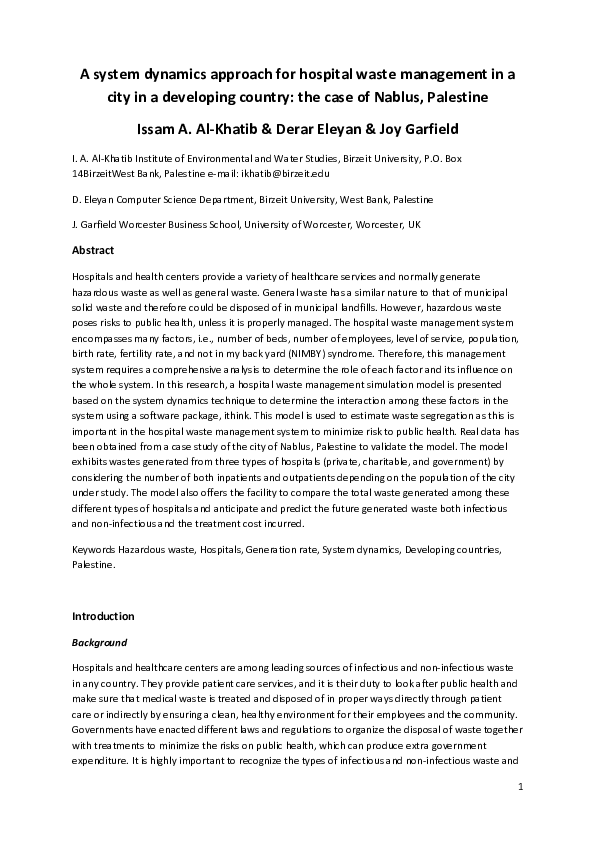 (PDF) A system dynamics approach for hospital waste management