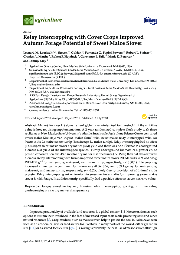 (PDF) Relay Intercropping with Cover Crops Improved Autumn Forage ...