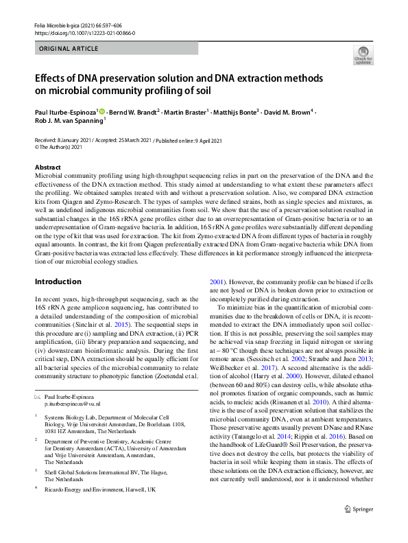 (PDF) Effects of DNA preservation solution and DNA extraction methods ...