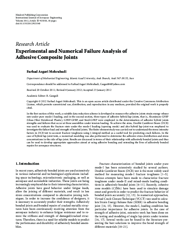 (PDF) Experimental and Numerical Failure Analysis of Adhesive Composite ...