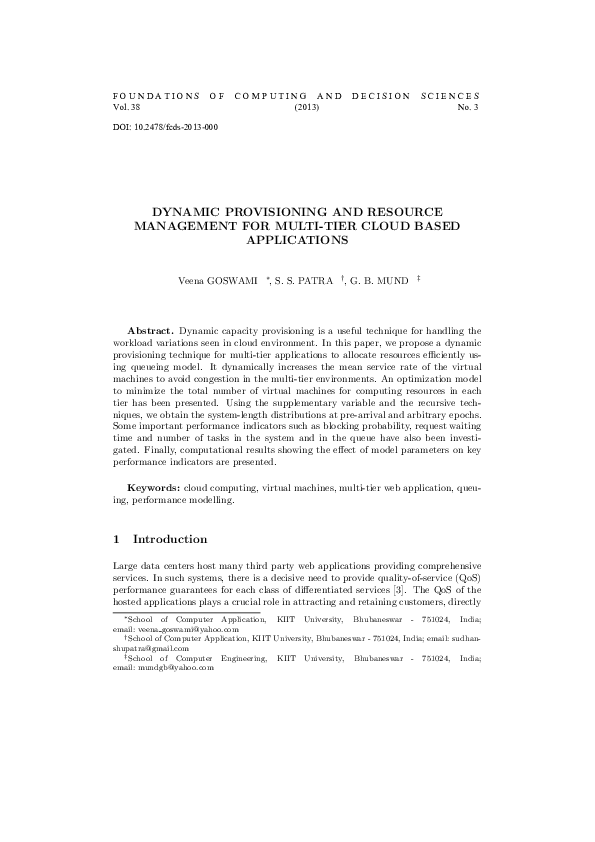 (PDF) Dynamic Provisioning and Resource Management for Multi-Tier Cloud ...