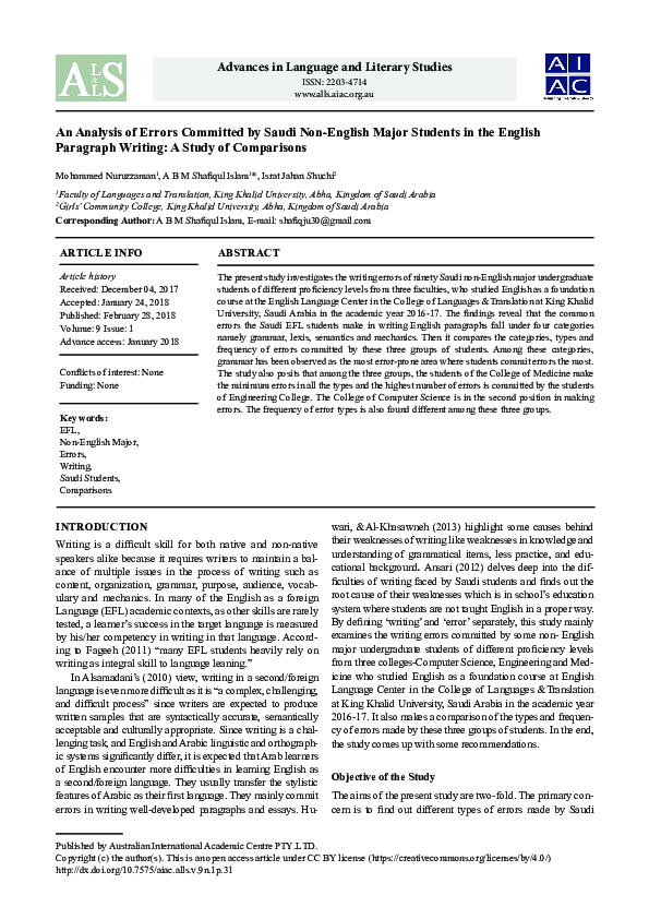 (PDF) An Analysis of Errors Committed by Saudi Non-English Major ...