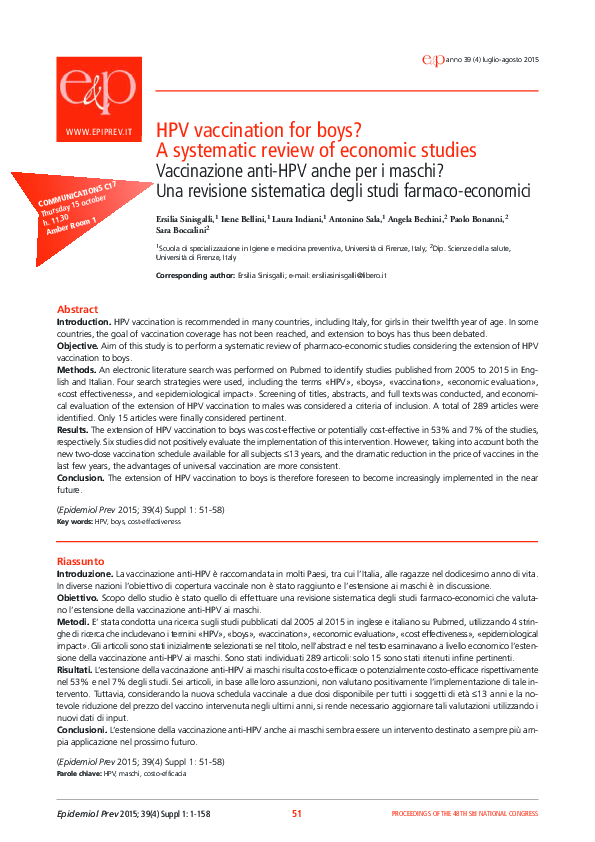 (PDF) HPV vaccination for boys? A systematic review of economic studies