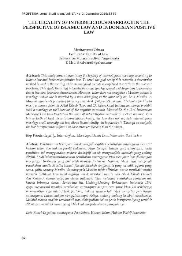 (PDF) The Legality of Interreligious Marriage in the Perspective of ...