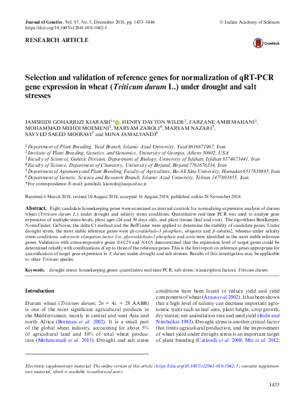 (PDF) Selection and validation of reference genes for normalization of ...