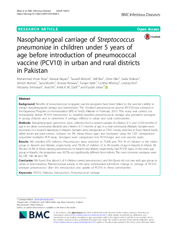 (PDF) Nasopharyngeal carriage of Streptococcus pneumoniae in children ...