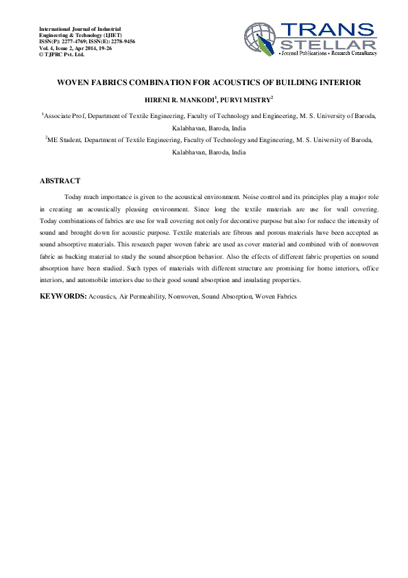 (PDF) Woven Fabrics Combination for Acoustics of Building Interior
