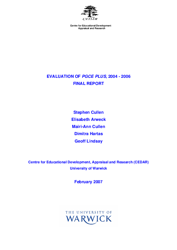 (PDF) Evaluation of Pgce Plus, 2004 - 2006 Final Report