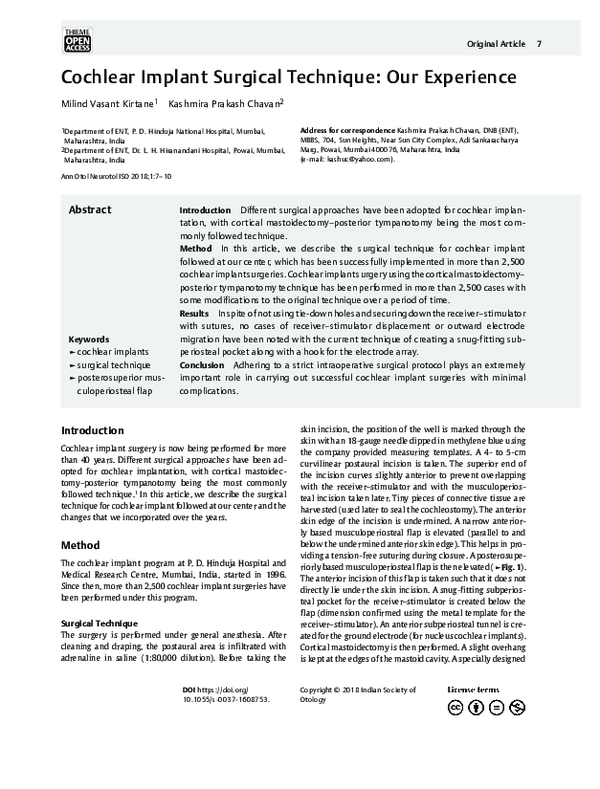 (PDF) Cochlear Implant Surgical Technique: Our Experience