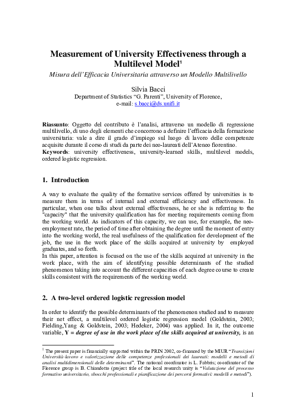 (PDF) Measurement of University Effectiveness through a Multilevel Model