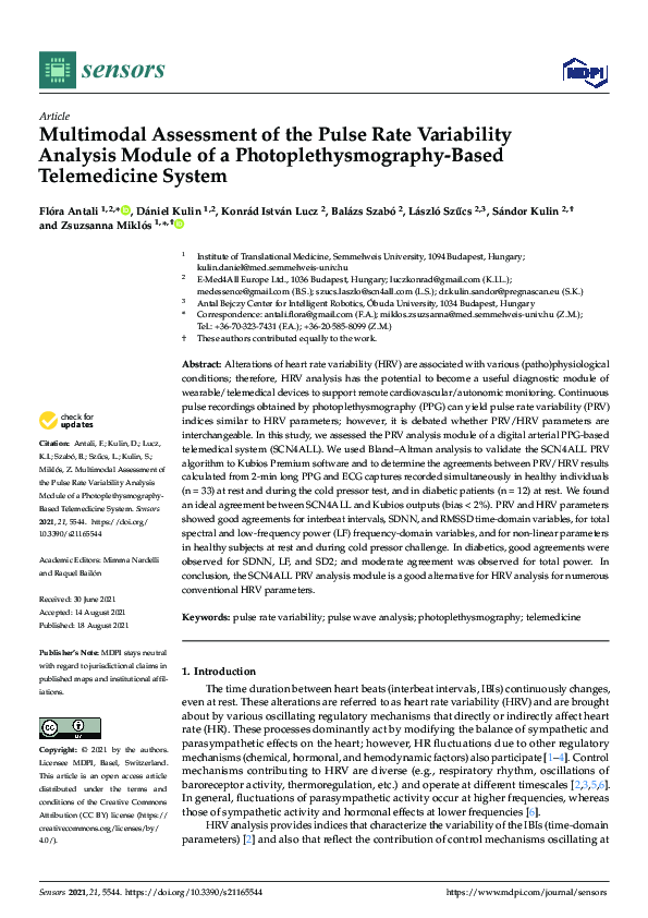 (PDF) Multimodal Assessment of the Pulse Rate Variability Analysis ...