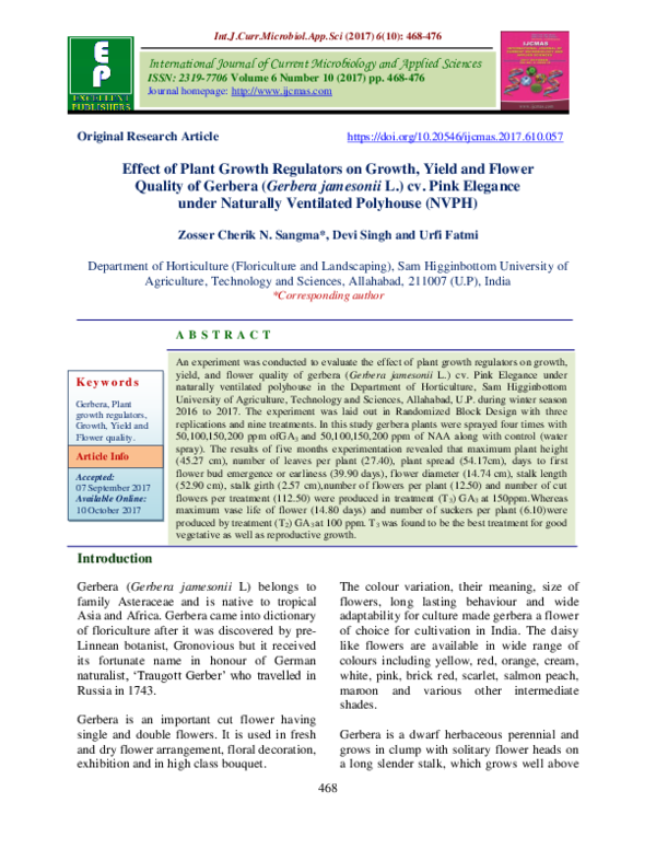 (PDF) Effect of Plant Growth Regulators on Growth, Yield and Flower ...