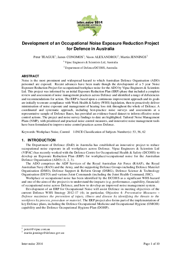 (PDF) Development of an Occupational Noise Exposure Reduction Project ...