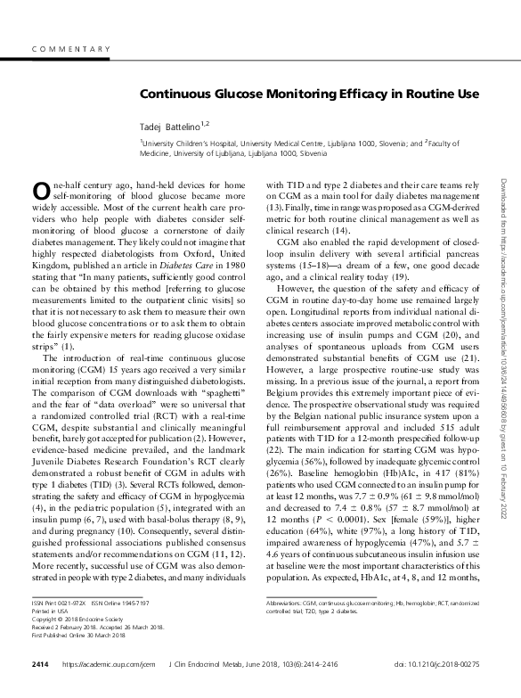 (PDF) Continuous Glucose Monitoring Efficacy in Routine Use