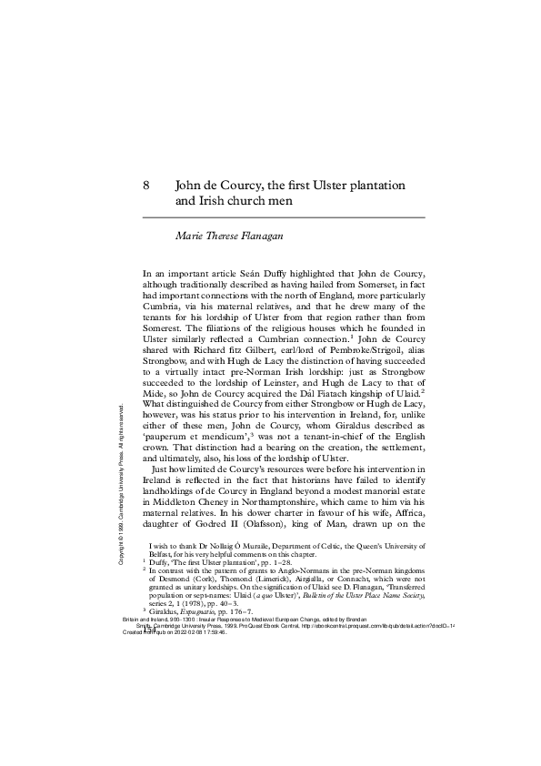 Flanagan, 'John de Courcy, the first Ulster plantation and Irish church men'