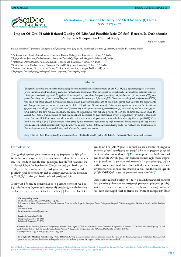 (PDF) Impact Of Oral Health Related Quality Of Life And Possible Role ...