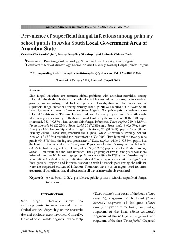 (PDF) Prevalence of superficial fungal infections among primary school ...