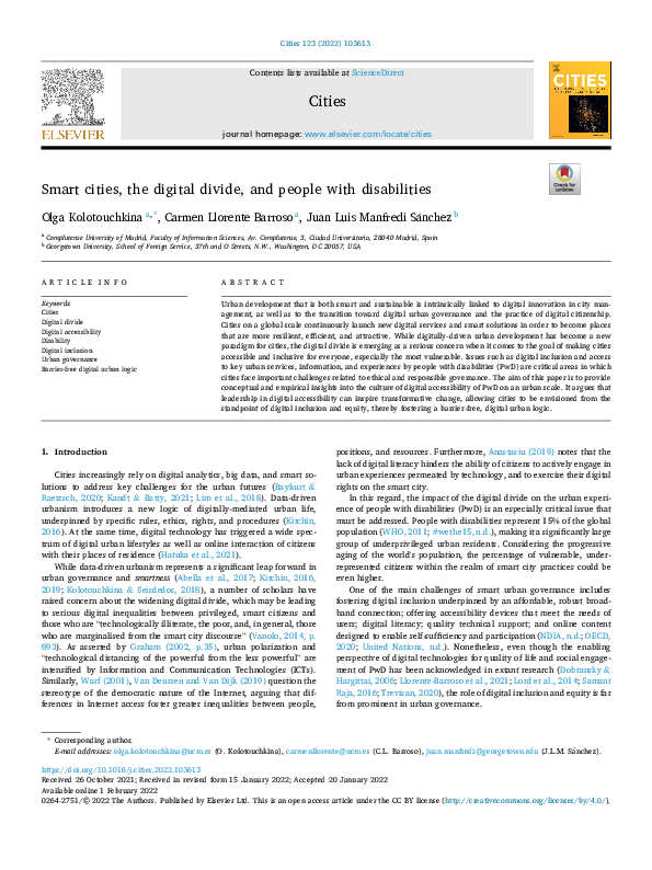 (PDF) Smart cities the digital divide and people with disabilities Cities