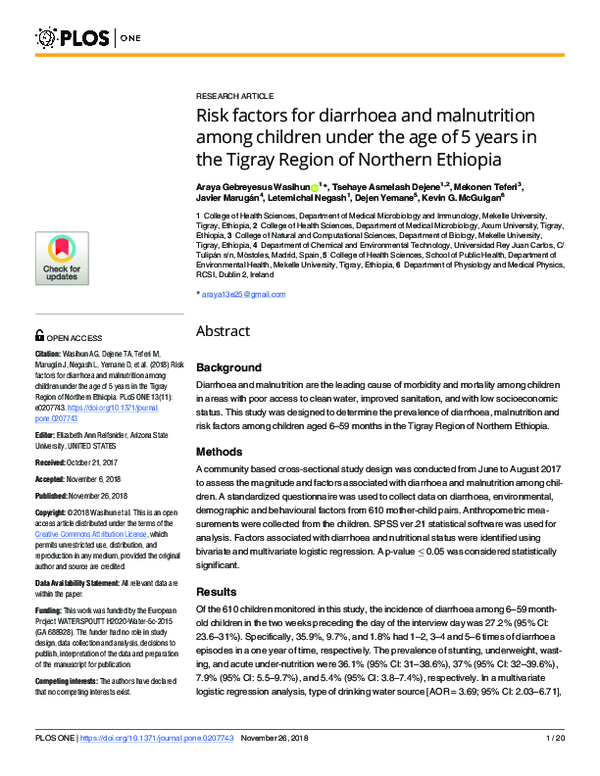 (PDF) Risk factors for diarrhoea and malnutrition among children under ...