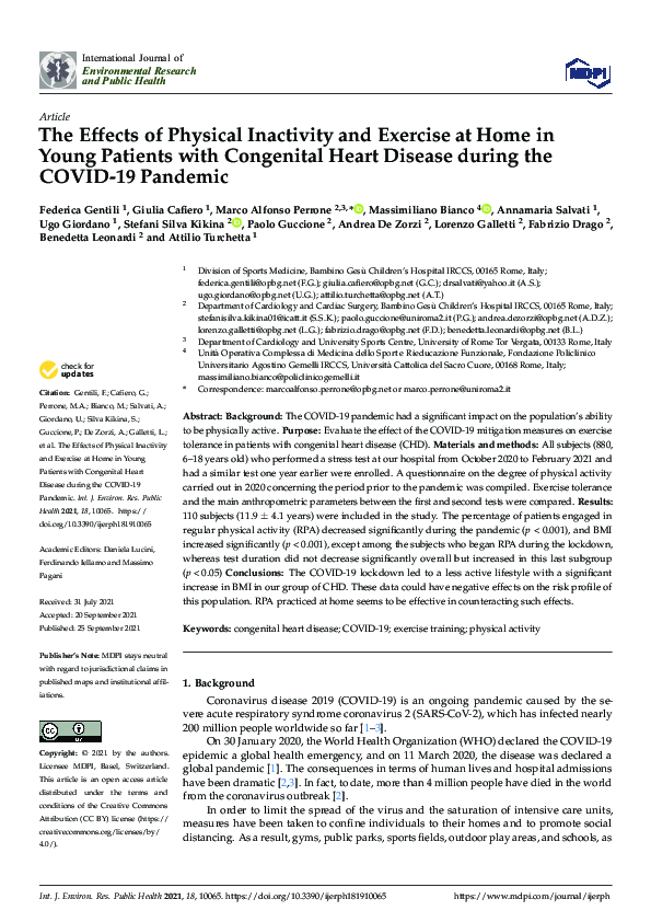(PDF) The Effects of Physical Inactivity and Exercise at Home in Young ...