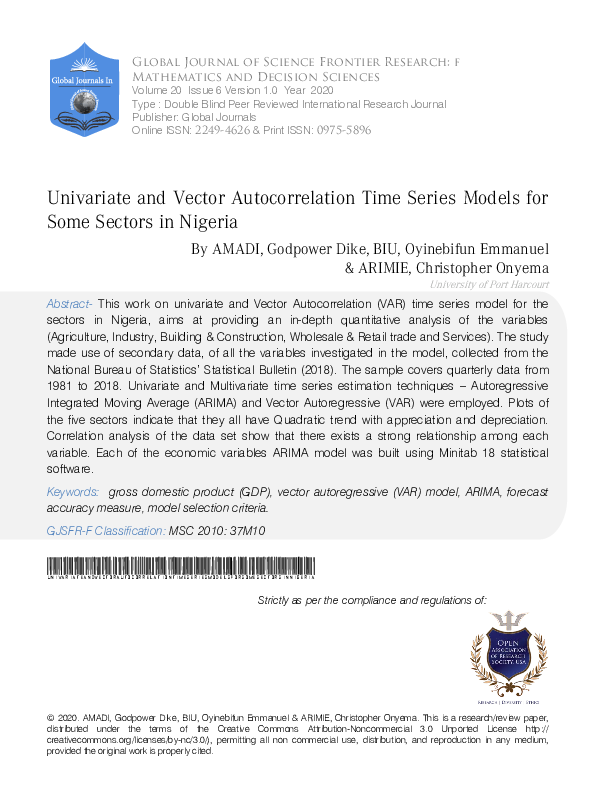  PDF Univariate And Vector Autocorrelation Time Series Models For Some 