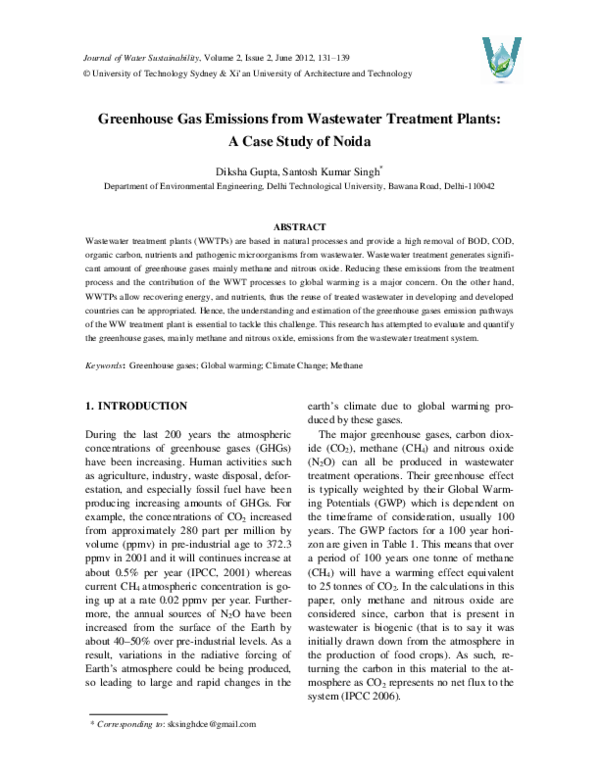 (PDF) Energy use and greenhouse gas emissions from wastewater treatment ...