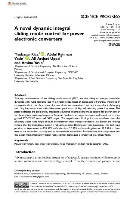(PDF) A novel dynamic integral sliding mode control for power ...