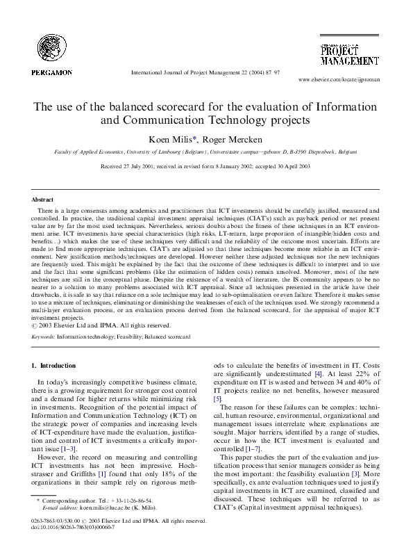 (PDF) The use of the balanced scorecard for the evaluation of ...