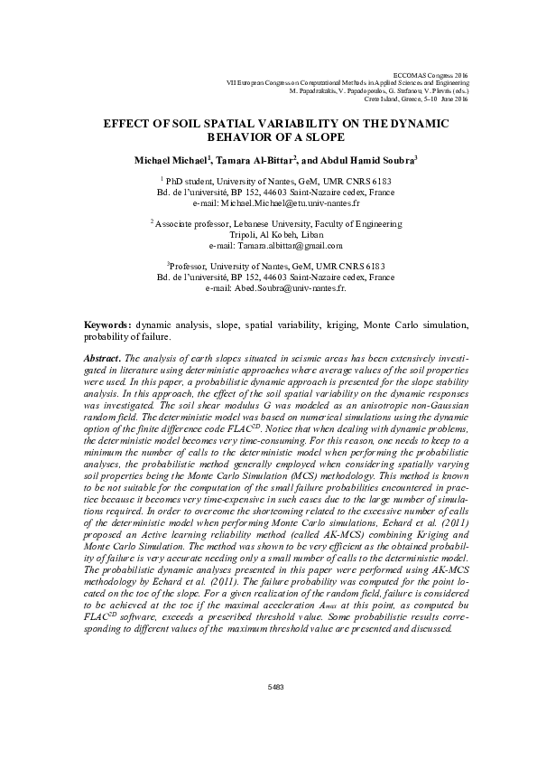 (PDF) Effect of Soil Spatial Variability on the Dynamic Behavior of a Slope