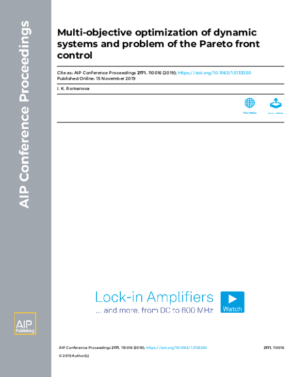(PDF) Multi-objective optimization of dynamic systems and problem of ...