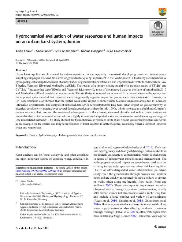 (PDF) Hydrochemical evaluation of water resources and human impacts on ...