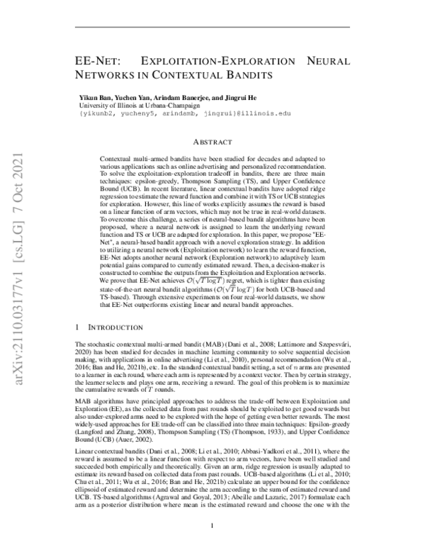 (PDF) EE-Net: Exploitation-Exploration Neural Networks in Contextual ...
