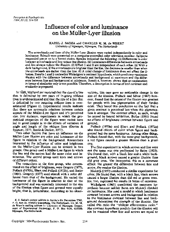 (PDF) Influence of color and luminance on the Müuller-Lyer illusion
