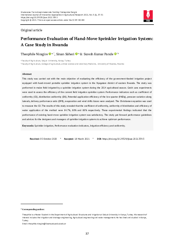 (PDF) Performance Evaluation of Hand-Move Sprinkler Irrigation System ...