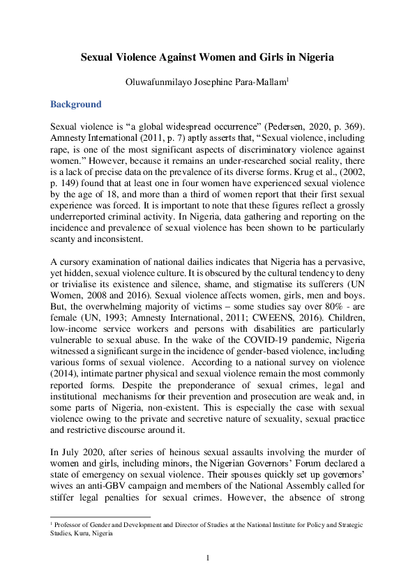 (PDF) Sexual Violence Against Women and Girls in Nigeria
