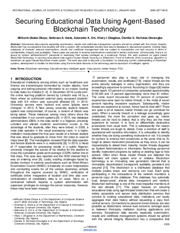 (PDF) Securing Educational Data Using Agent-Based Blockchain Technology