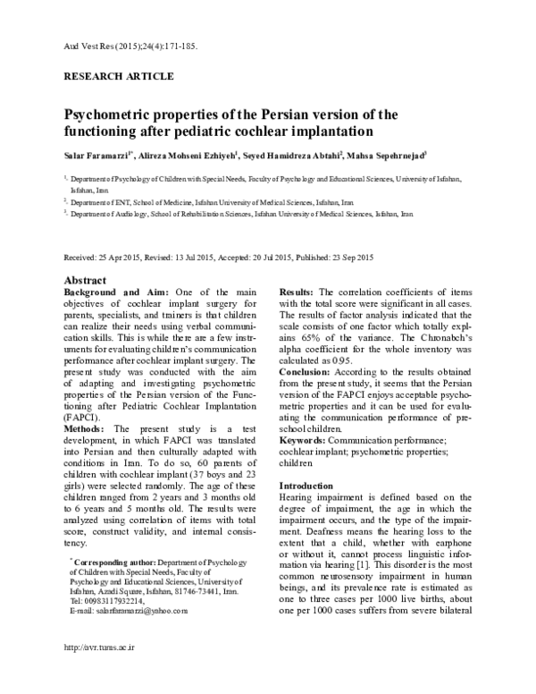 (PDF) Psychometric properties of the Persian version of the functioning ...