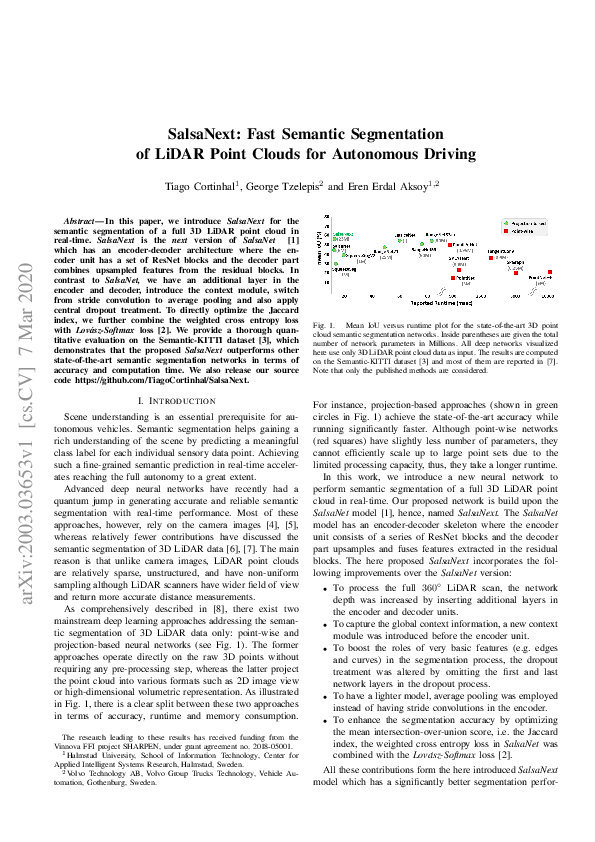 (PDF) SalsaNext: Fast Semantic Segmentation of LiDAR Point Clouds for ...