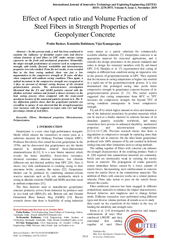 (PDF) Effect of Aspect Ratio and Volume Fraction of Steel Fibers in ...
