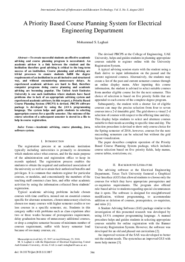 (PDF) A Priority Based Course Planning System for Electrical ...