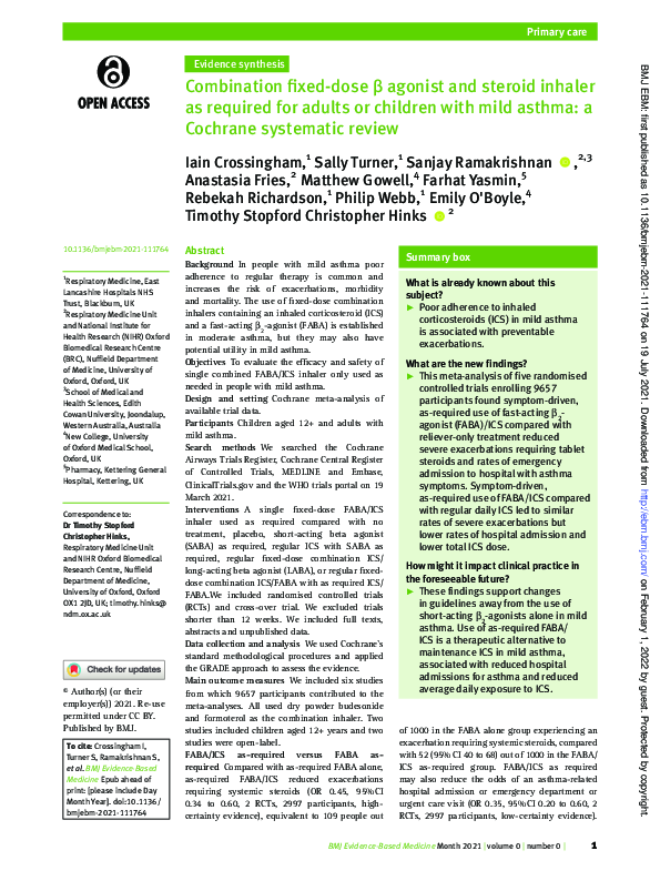 (PDF) Combination fixed-dose β agonist and steroid inhaler as required ...