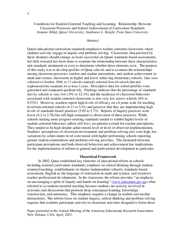 (PDF) Conditions for Student-Centered Teaching and Learning ...
