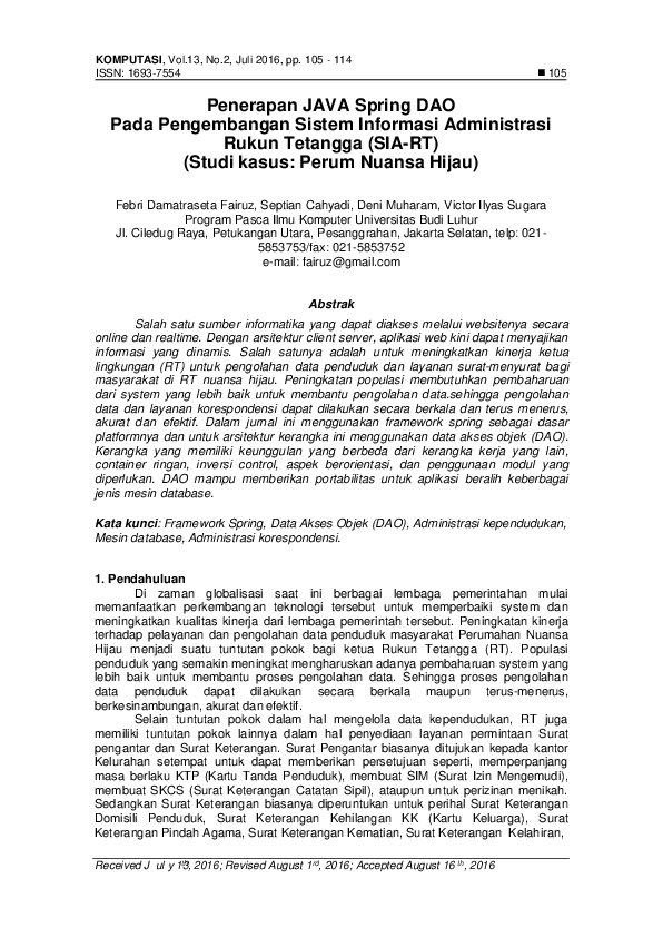(PDF) Penerapan JAVA Spring DAO Pada Pengembangan Sistem Informasi ...