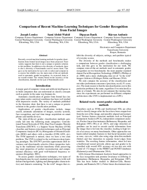 (PDF) Comparison of Recent Machine Learning Techniques for Gender ...