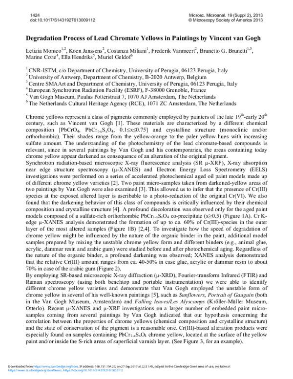 (PDF) The Degradation Process of Lead Chromate Yellows in Paintings by