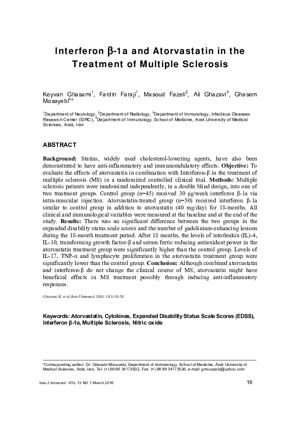 (PDF) Interferon -1a and Atorvastatin in the Treatment of Multiple ...