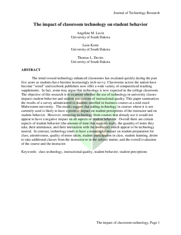 (PDF) The impact of classroom technology on student behavior